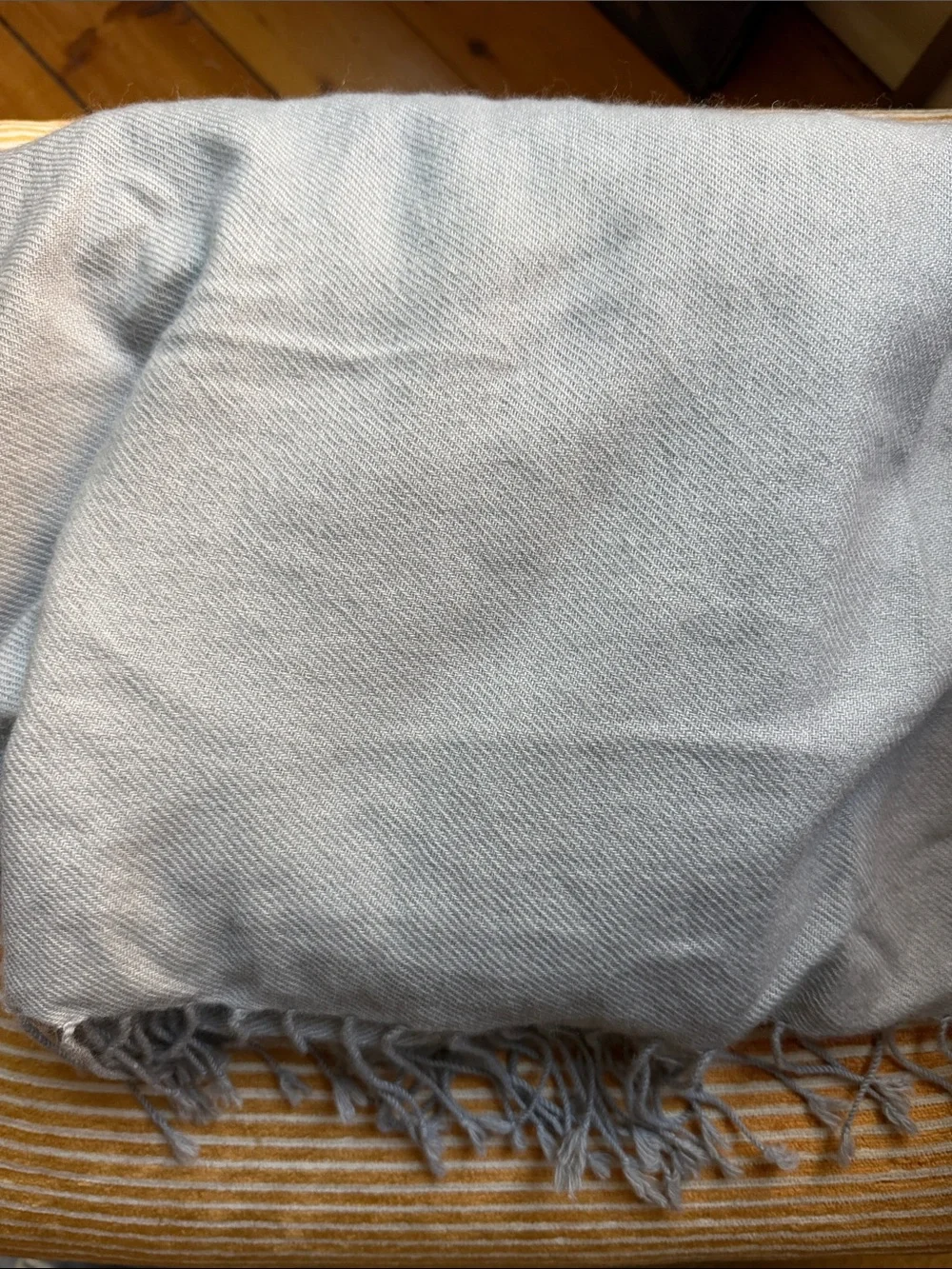 Light Gray Blue Fringed Wrap Scarf Long